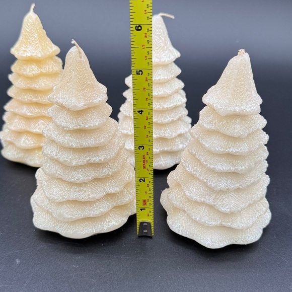 Christmas Candle White Glittery Christmas Pine Tree 5 1/4" Tall Candle Set Of 4 - Picture 2 of 6